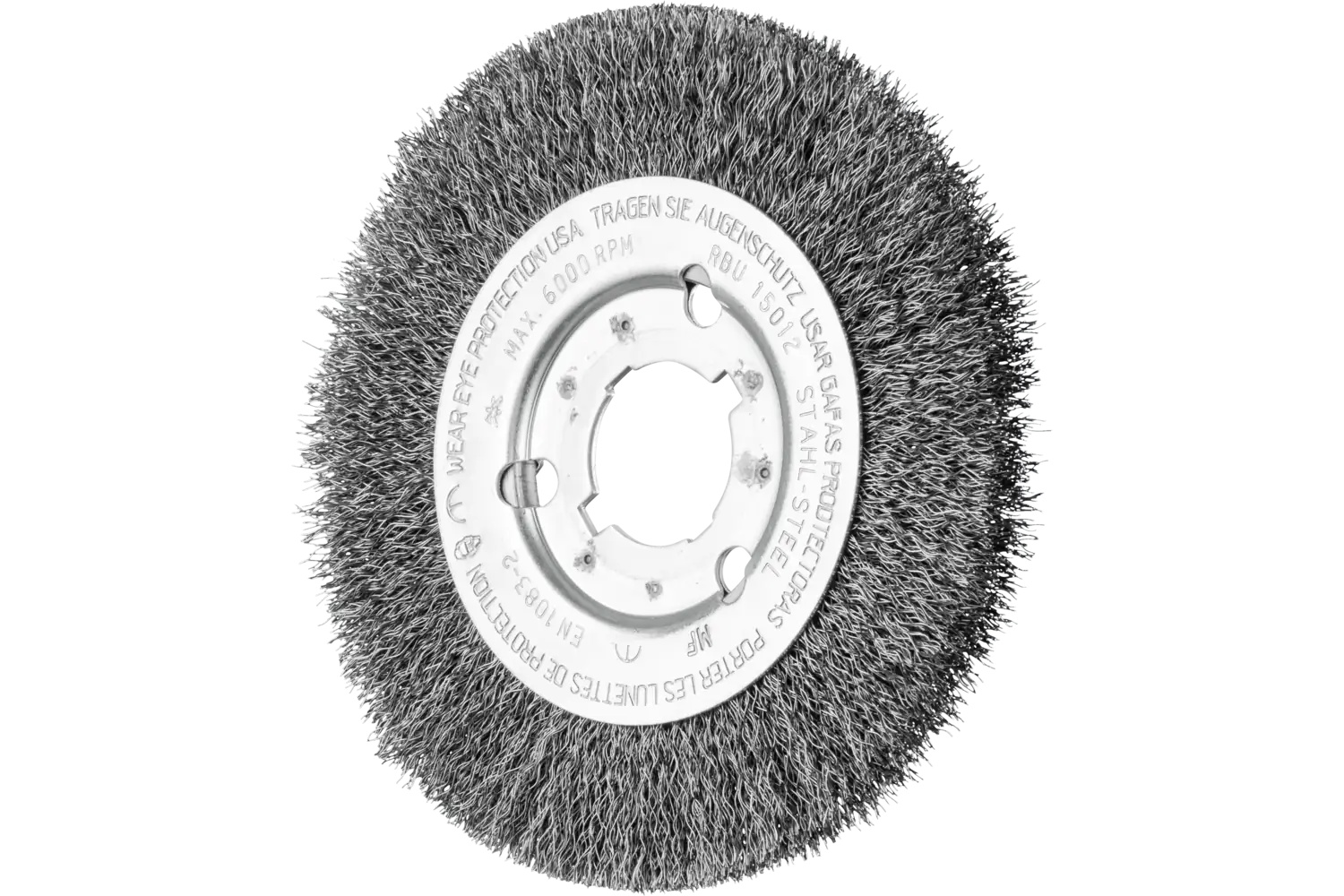 Picture of Pferd Crimped Wire Wheel Brush 6" Dia Narrow Face .010 Carbon Steel 5/8-1/2" Arbor